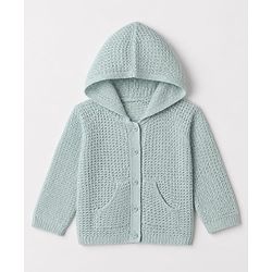 Babyhug Knit Full Sleeves Hooded Sweater & Pant Set with Cable Knit - Aqua Blue