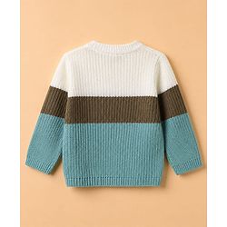 Babyhug Knit Full Sleeves Sweater & Pant Set with Color Block - Blue