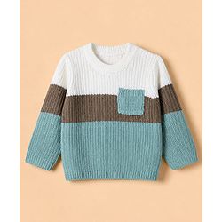 Babyhug Knit Full Sleeves Sweater & Pant Set with Color Block - Blue