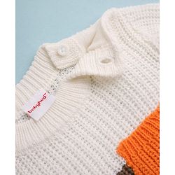 Babyhug Knit Full Sleeves Hooded Sweater & Pant Set with Cable Knit - Orange