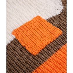 Babyhug Knit Full Sleeves Hooded Sweater & Pant Set with Cable Knit - Orange