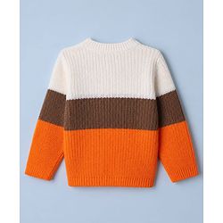 Babyhug Knit Full Sleeves Hooded Sweater & Pant Set with Cable Knit - Orange