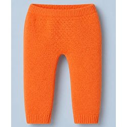 Babyhug Knit Full Sleeves Hooded Sweater & Pant Set with Cable Knit - Orange