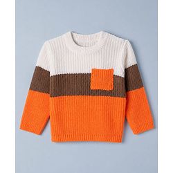 Babyhug Knit Full Sleeves Hooded Sweater & Pant Set with Cable Knit - Orange