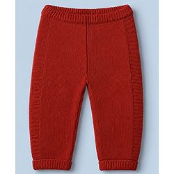 Babyhug Knit Full Raglan Sleeves Striped Sweater & Pant Set - Dark Red, White