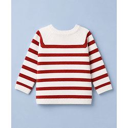 Babyhug Knit Full Raglan Sleeves Striped Sweater & Pant Set - Dark Red, White