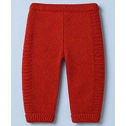Babyhug Knit Full Raglan Sleeves Striped Sweater & Pant Set - Dark Red, White