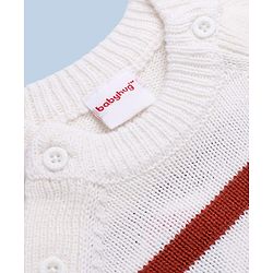 Babyhug Knit Full Raglan Sleeves Striped Sweater & Pant Set - Dark Red, White