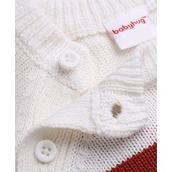 Babyhug Knit Full Raglan Sleeves Striped Sweater & Pant Set - Dark Red, White
