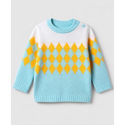 Babyhug Knit Full Sleeves Sweater & Pant Set with Argyle Embroidery - Blue