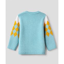 Babyhug Knit Full Sleeves Sweater & Pant Set with Argyle Embroidery - Blue
