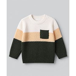 Babyhug Knit Full Sleeves Sweater & Pant Set with Color Block - Green