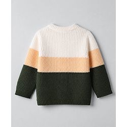 Babyhug Knit Full Sleeves Sweater & Pant Set with Color Block - Green