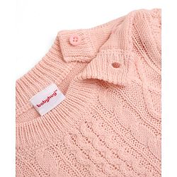 Babyhug Knit Full Sleeves Sweater and Pant Set with Cable Knit Design - Peach