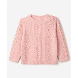 Babyhug Knit Full Sleeves Sweater and Pant Set with Cable Knit Design - Peach