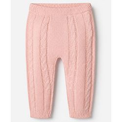 Babyhug Knit Full Sleeves Sweater and Pant Set with Cable Knit Design - Peach