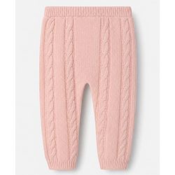 Babyhug Knit Full Sleeves Sweater and Pant Set with Cable Knit Design - Peach