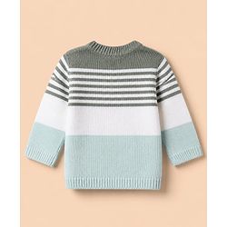Babyhug Knit Full Sleeves Sweater and Pant Set with Stripes & Color Block - Light Blue