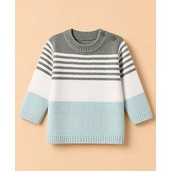 Babyhug Knit Full Sleeves Sweater and Pant Set with Stripes & Color Block - Light Blue
