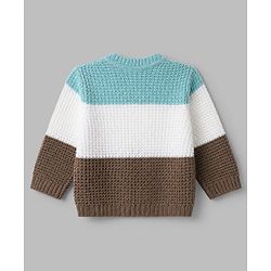 Babyhug Knit Full Sleeves Sweater and Pant Set with Cable Knit Design & Color Block - Beige &, Blue