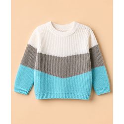 Babyhug Knit Full Sleeves Sweater and Pant Set with Color Block - Blue