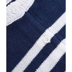 Babyhug Knit Full Sleeves Front Open Sweater and Pant Set with Stripes - White, Navy Blue