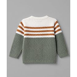 Babyhug Knit Full Sleeves Sweater and Pant Set with Stripes - Mustard, Green
