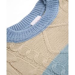 Babyhug Knit Full Sleeves Sweater and Pant Set with Color Block & Cable Knit - Blue
