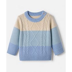 Babyhug Knit Full Sleeves Sweater and Pant Set with Color Block & Cable Knit - Blue