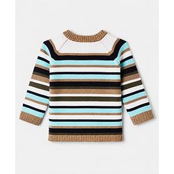 Babyhug Knit Full Sleeves Sweater and Pant Set with Stripes - Blue