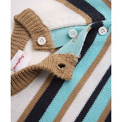 Babyhug Knit Full Sleeves Sweater and Pant Set with Stripes - Blue