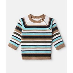Babyhug Knit Full Sleeves Sweater and Pant Set with Stripes - Blue