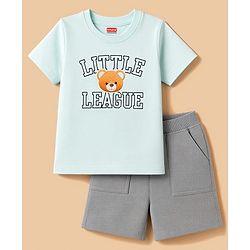 Babyhug 100% Cotton Single Jersey Knit Half Sleeves Bear Printed T-Shirt & Shorts Set - White & Grey