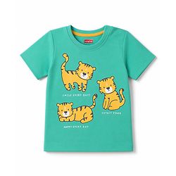 Babyhug Single Jersey Knit Half Sleeves Cub Printed T-Shirt & Shorts Set - Mint
