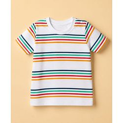 Babyhug 100% Cotton Single Jersey Knit Short & T-Shirt with Half Sleeves and Stripes Print - White, Blue