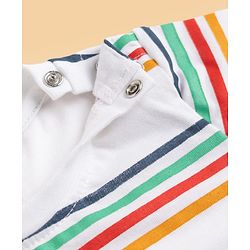 Babyhug 100% Cotton Single Jersey Knit Short & T-Shirt with Half Sleeves and Stripes Print - White, Blue