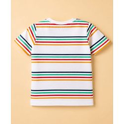 Babyhug 100% Cotton Single Jersey Knit Short & T-Shirt with Half Sleeves and Stripes Print - White, Blue
