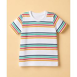 Babyhug 100% Cotton Single Jersey Knit Short & T-Shirt with Half Sleeves and Stripes Print - White, Blue