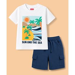Babyhug Single Jersey Knit Half Sleeves Sunny Day Printed T-Shirt & Shorts Set - White