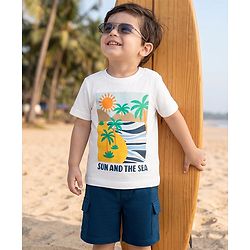 Babyhug Single Jersey Knit Half Sleeves Sunny Day Printed T-Shirt & Shorts Set - White