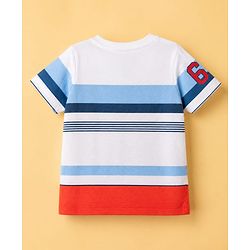 Babyhug 100% Cotton Single Jersey Knit Half Sleeves T-Shirt and Shorts with Stripes and 68 Text Print - White