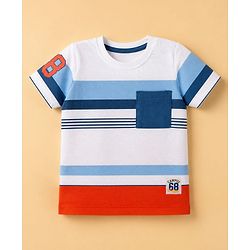Babyhug 100% Cotton Single Jersey Knit Half Sleeves T-Shirt and Shorts with Stripes and 68 Text Print - White