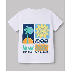Babyhug 100% Cotton Knit Half Sleeves Beach Theme Printed T-Shirt & Shorts Set -White & Blue