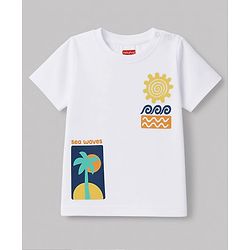 Babyhug 100% Cotton Knit Half Sleeves Beach Theme Printed T-Shirt & Shorts Set -White & Blue
