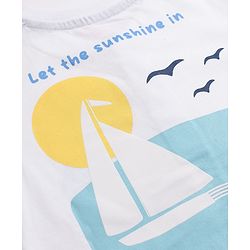 Babyhug 100% Cotton Single Jersey Knit Half Sleeves T-Shirt With Boat Print & Shorts Set - White & Blue