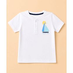 Babyhug 100% Cotton Single Jersey Knit Half Sleeves T-Shirt With Boat Print & Shorts Set - White & Blue