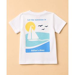 Babyhug 100% Cotton Single Jersey Knit Half Sleeves T-Shirt With Boat Print & Shorts Set - White & Blue
