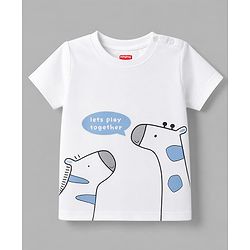 Babyhug Single Jersey Knit Half Sleeves Giraffe Printed T-Shirt & Shorts Set - White