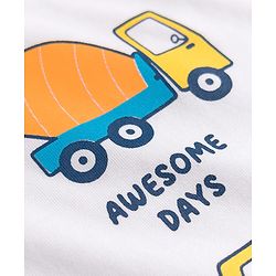 Babyhug 100% Cotton Single Jersey Knit Half Sleeves JCB Printed T-Shirt & Shorts Set - White