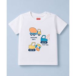 Babyhug 100% Cotton Single Jersey Knit Half Sleeves JCB Printed T-Shirt & Shorts Set - White